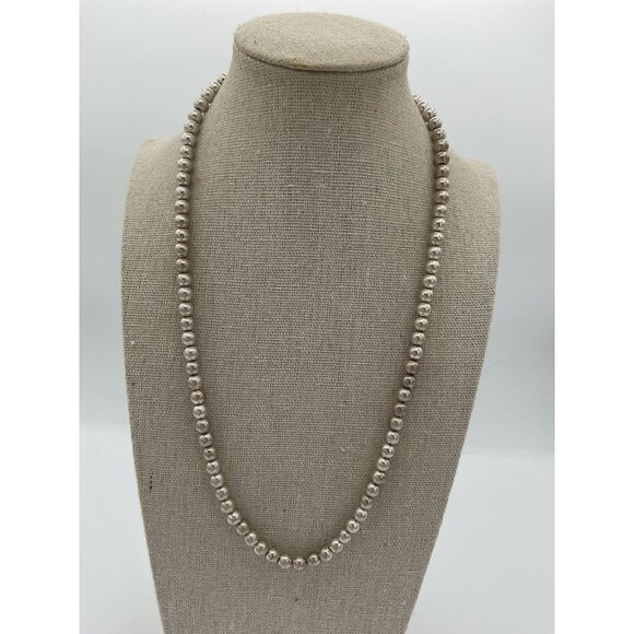 Vintage Silver Beaded Necklace 20" Lobster Clasp - Picture 1 of 4
